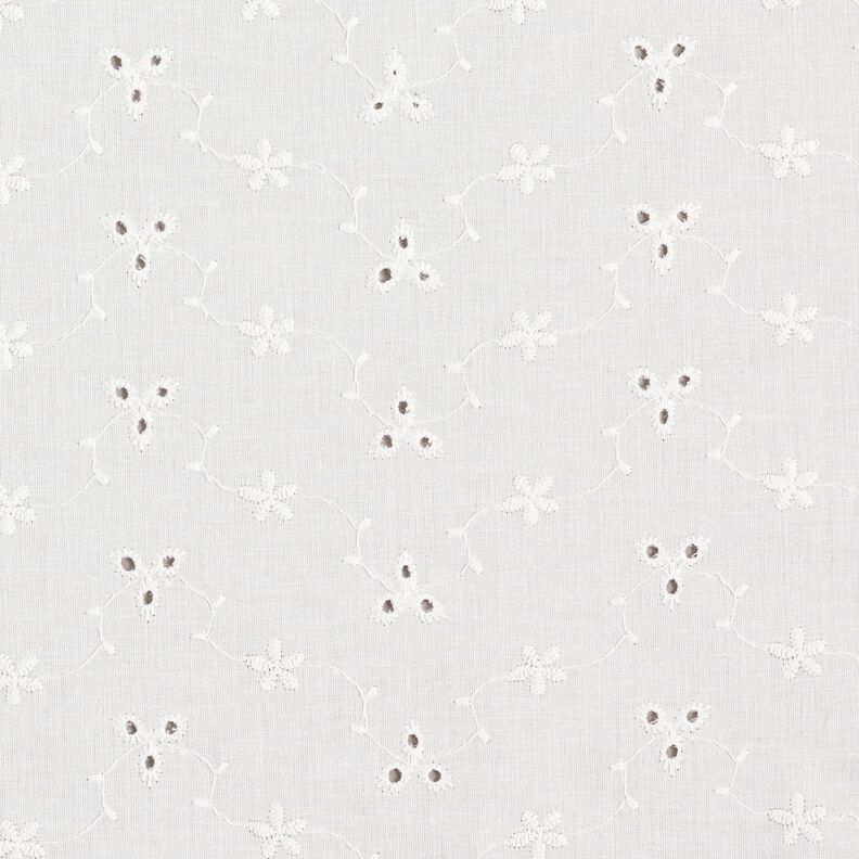 Tkanina bawełniana z haftem dzierganym w kwiaty i gałązki – biel,  image number 1