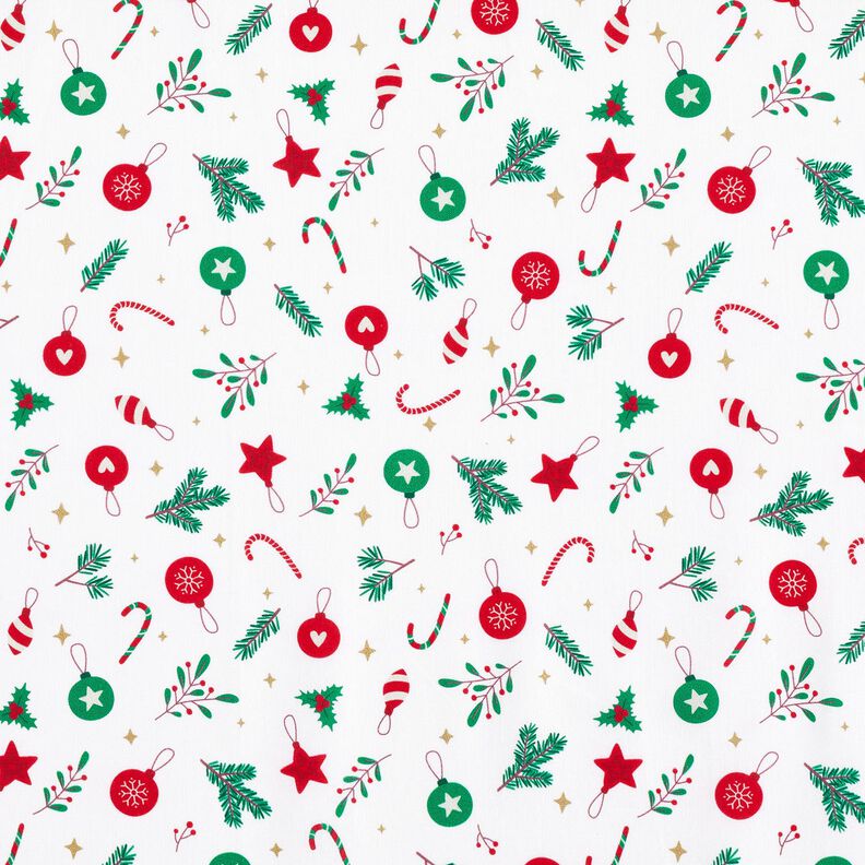 Tkanina bawełniana Kreton dekoracje na Boże Narodzenie – biel/zieleń,  image number 1