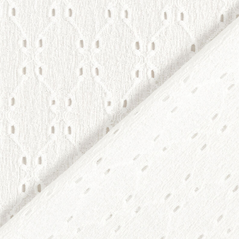 Dżersej marszczony z haftem dzierganym – biel,  image number 5