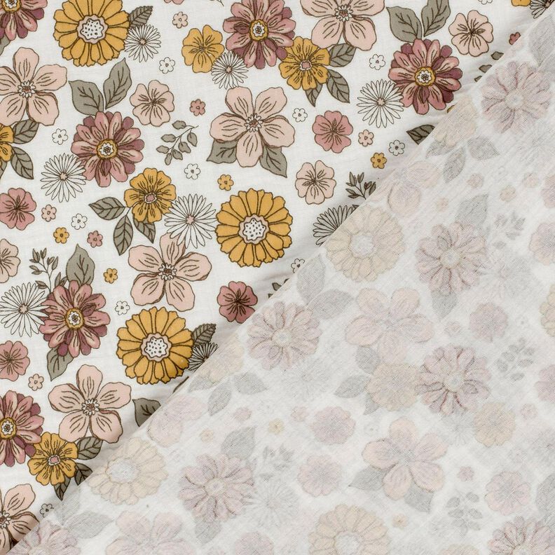 Muślin / Tkanina double crinkle kwiaty retro – biel, image number 4