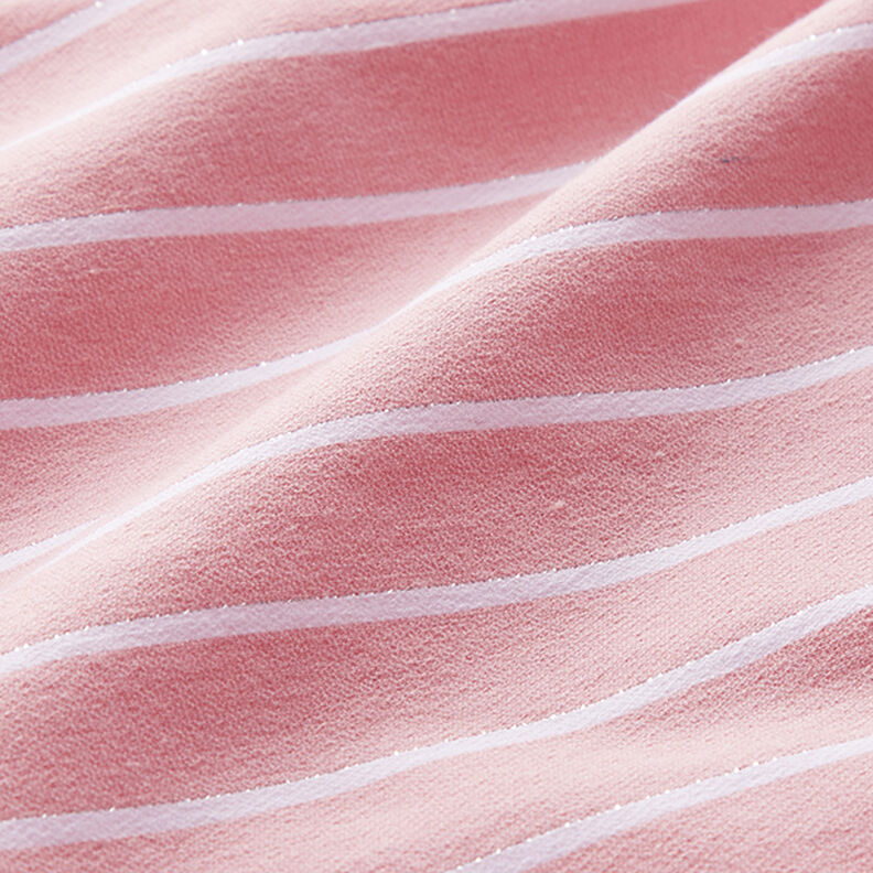 Wiskoza strecz z błyszczącymi paskami – róż/biel,  image number 2