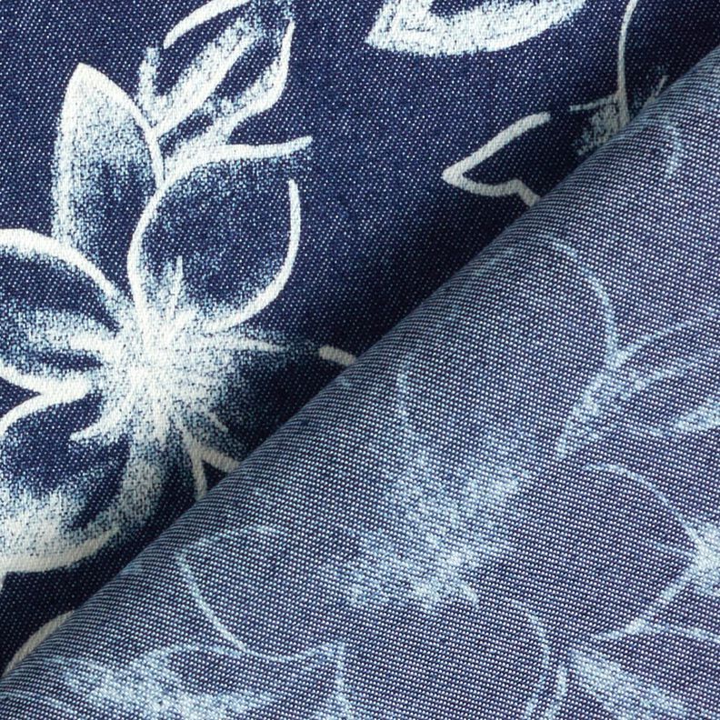 Chambray letnie kwiaty – granat/mleczna biel,  image number 4