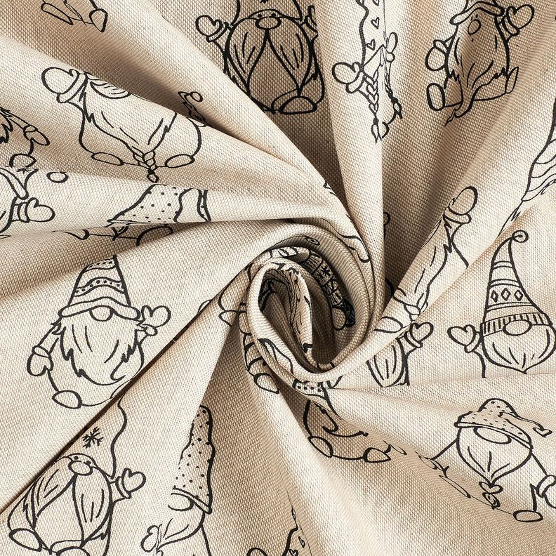 Tkanin dekoracyjna Half panama świąteczne krasnale – naturalny/czerń,  image number 3