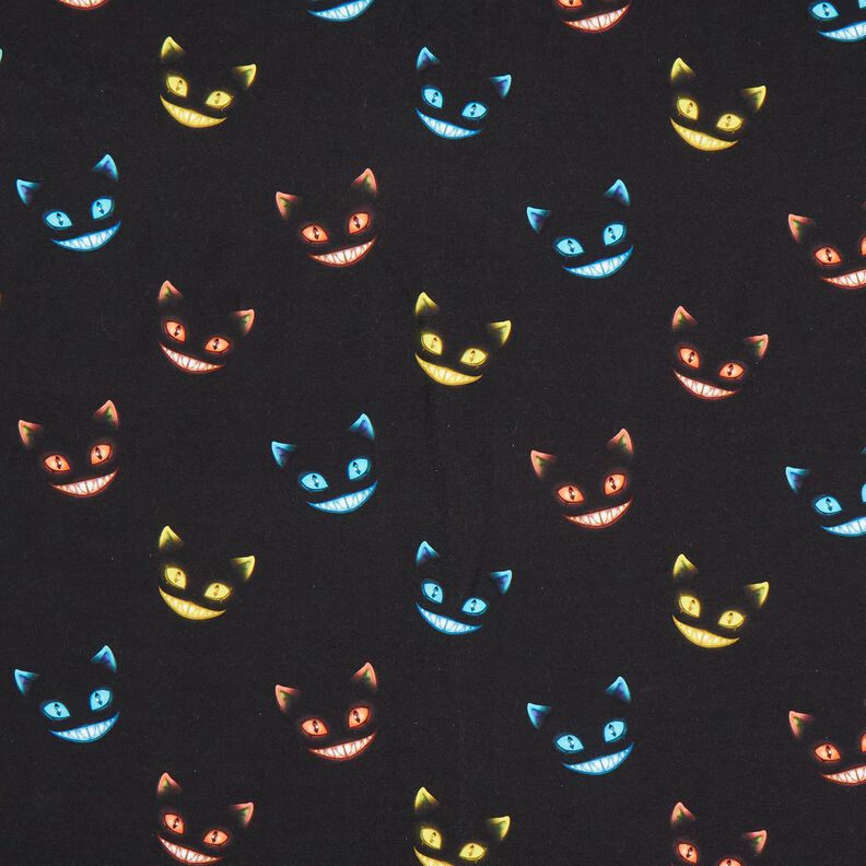 Dzianina dresowa pętelkowa French Terry uśmiechnięty kot nadruk cyfrowy – czerń/mix kolorów,  image number 1