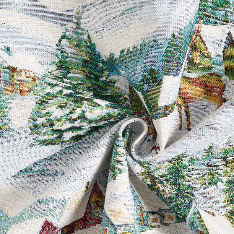 Tkanin dekoracyjna Gobelin zimowy krajobraz – kość słoniowa/jasny turkus, image number 3