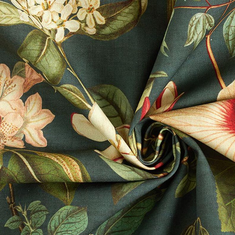 Tkanina dekoracyjna płótno nostalgiczne kwiaty – ciemna zieleń,  image number 3