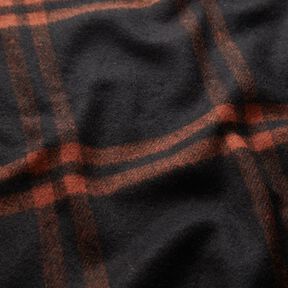 Materiał na płaszcze z mieszanki wełnianej w szkocką kratę – terakota/czerń, 