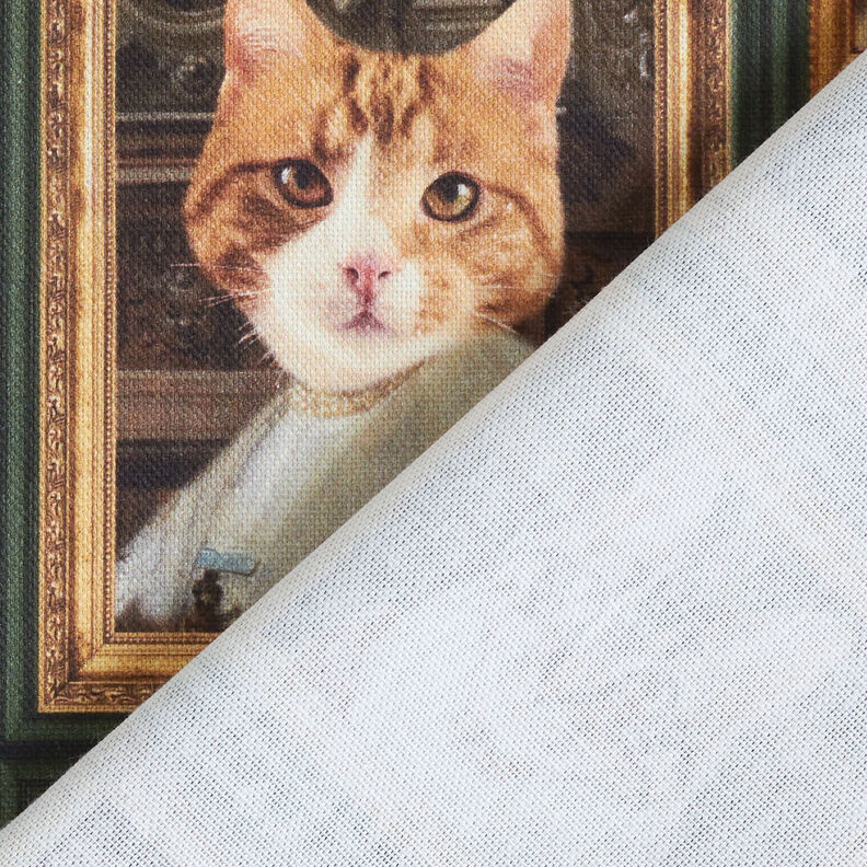 Tkanin dekoracyjna Half panama portrety kotów – ciemna zieleń/złoto,  image number 4