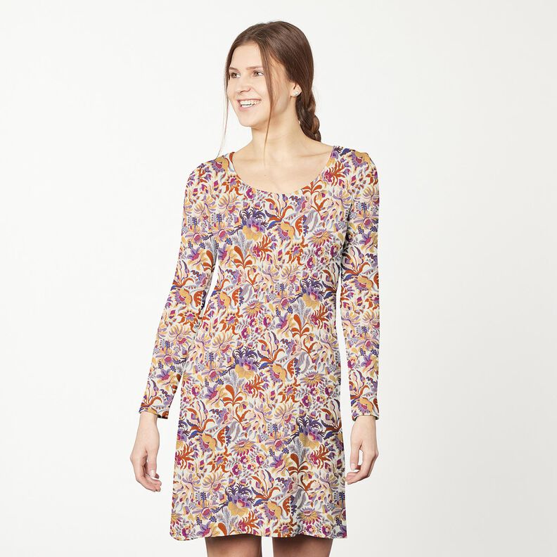 Dżersej wiskozowy kwiaty i ornamenty | Katia Fabrics – krem/lawendowy, image number 6