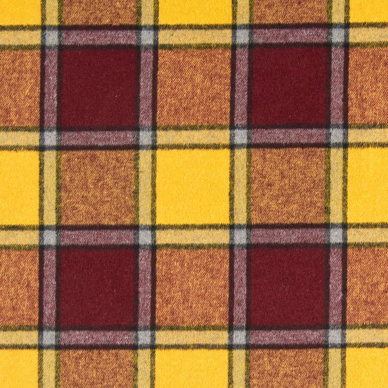 Tkanina płaszczowa drapana kratka – bordo/żółty curry, image number 1