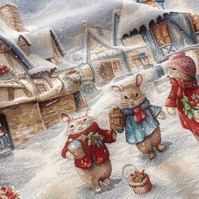 Panel dekoracyjny Gobelin świąteczne zajączki – jasnoniebieski/czerwień karminowa, 