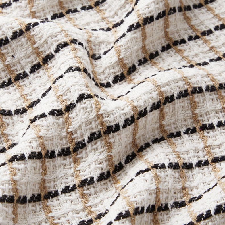 Gruba dzianina bouclé w kratkę – biel/beż,  image number 2