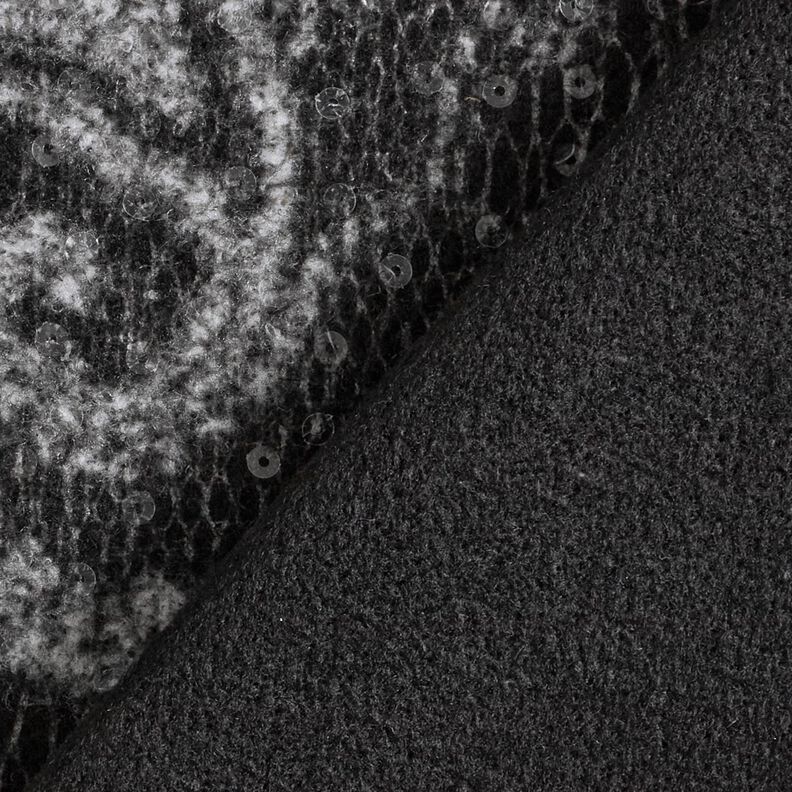 Materiał na płaszcze ze wzorem paisley i cekinami – antracyt/jasnoszary,  image number 3
