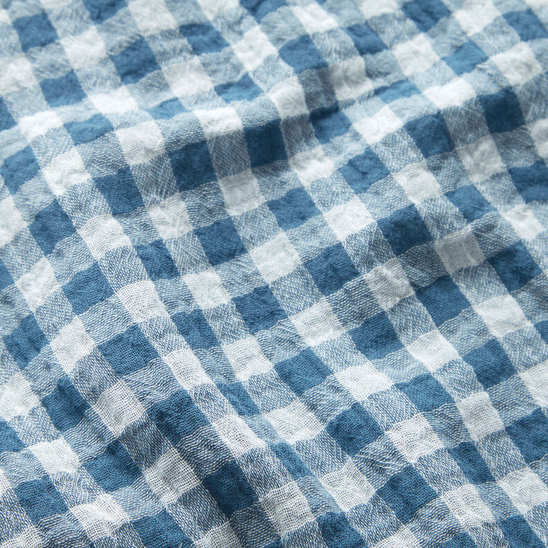 Muślin / Tkanina double crinkle kratka Vichy z barwionej przędzy – dżins/biel,  image number 3