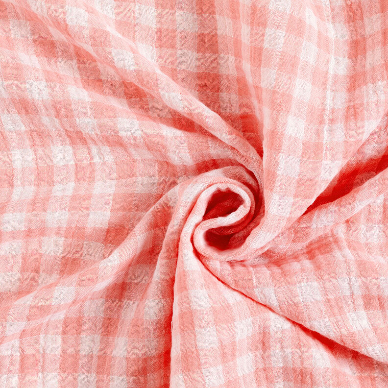 Muślin / Tkanina double crinkle kratka Vichy z barwionej przędzy – stary róż/biel,  image number 5