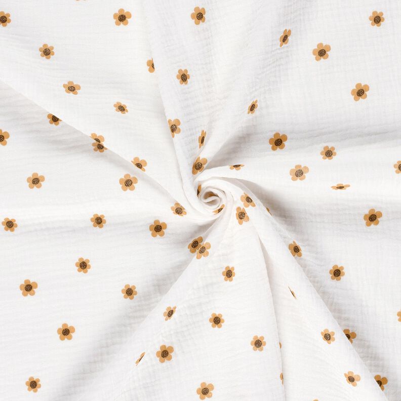 Muślin / Tkanina double crinkle słoneczniki &ndash; kość słoniowa/stare złoto,  image number 3