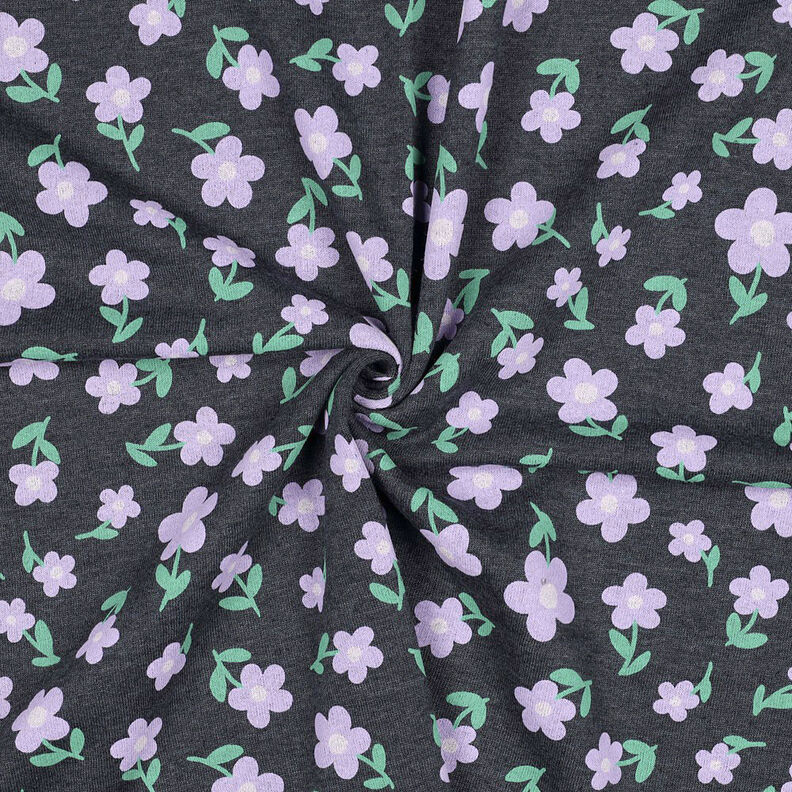 Dzianina dresowa kwiaty | by Poppy – antracyt/liliowy,  image number 3