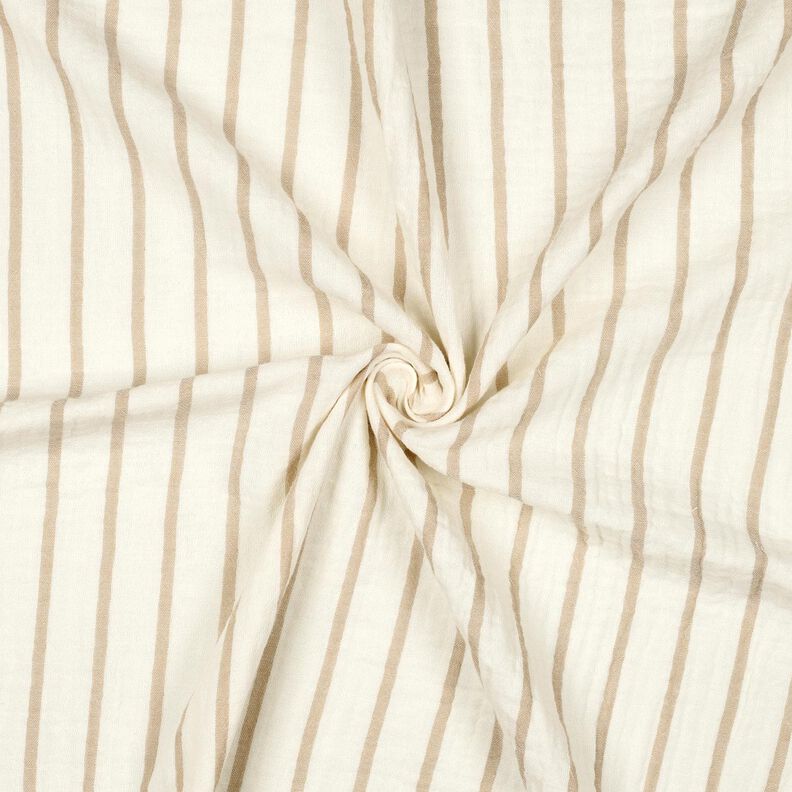 Muślin / Tkanina double crinkle paski z barwionej przędzy | Poppy Fabrics – migdałowy/mleczna biel, image number 3
