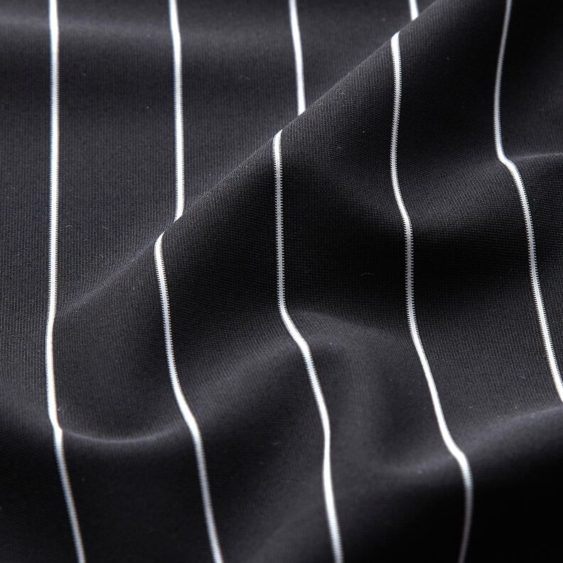 Tkanina na spodnie, stretch w prążki – czerń/biel,  image number 2