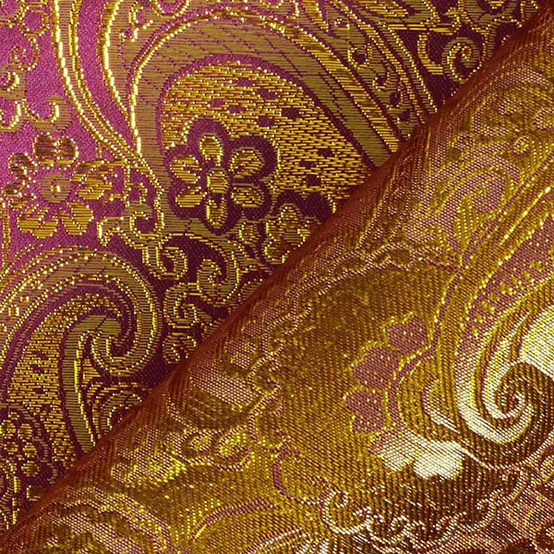Żakard odzieżowy metaliczny wzór Paisley – lilia/złoto,  image number 5
