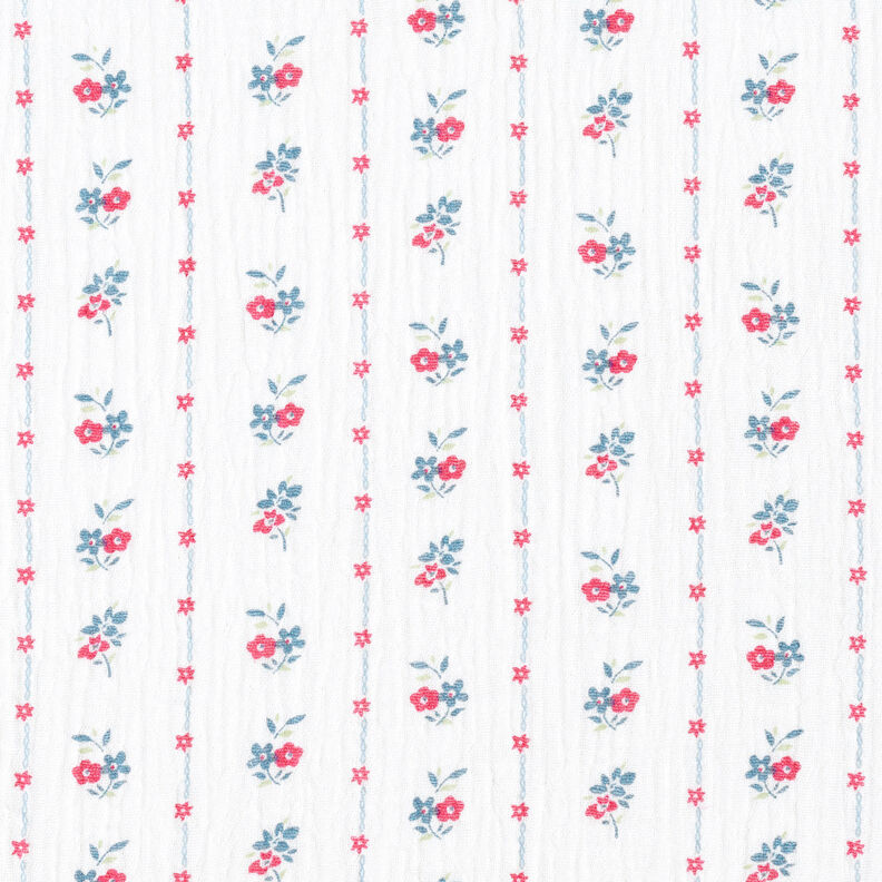 Muślin / Tkanina double crinkle tradycyjne kwiaty | by Poppy biel/malinowy, image number 1