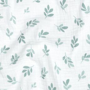 Muślin / Tkanina double crinkle gałązki | Poppy Fabrics – biel/zieleń trzcinowa, 