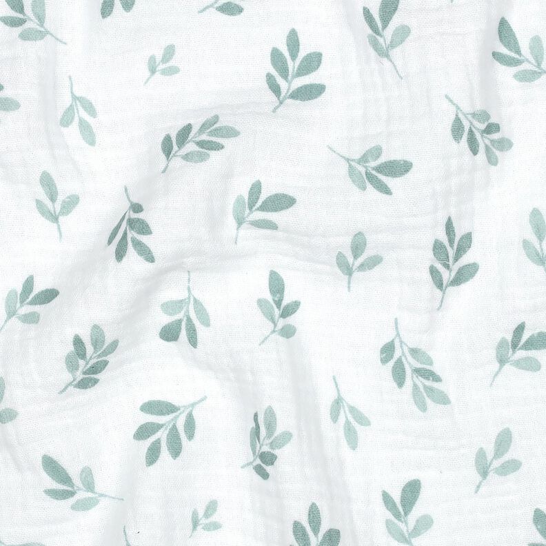 Muślin / Tkanina double crinkle gałązki | Poppy Fabrics – biel/zieleń trzcinowa,  image number 2