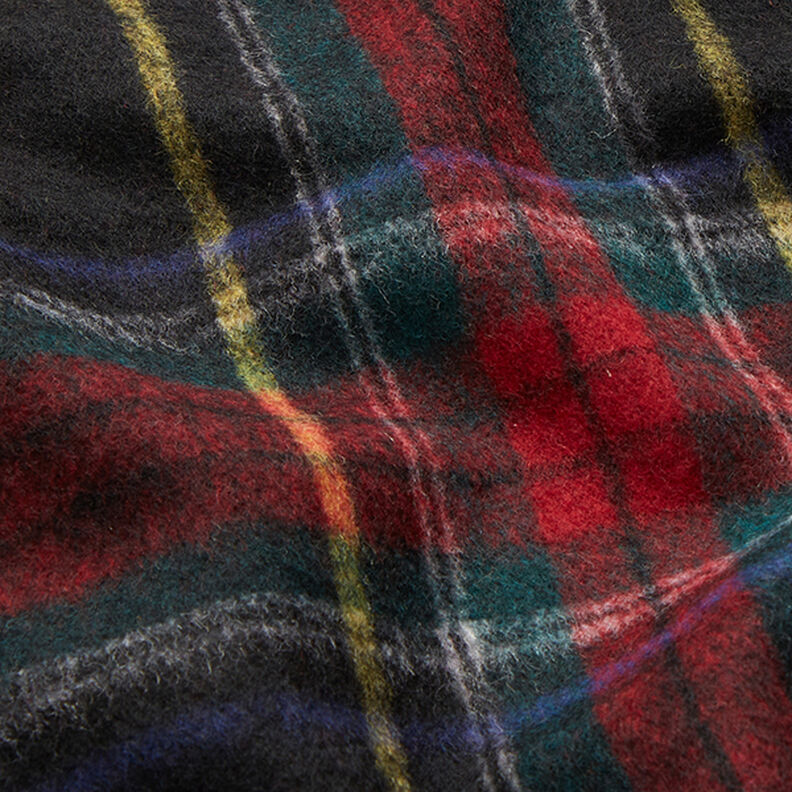 Materiał na płaszcze mieszanka z żywą wełną w szkocką kratę – czerń/czerwień,  image number 2