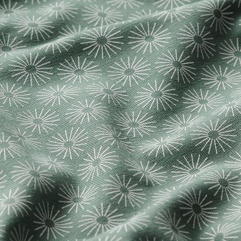 Dżersej bawełniany w 
błyszczące kwiaty – zieleń trzcinowa,  image number 2