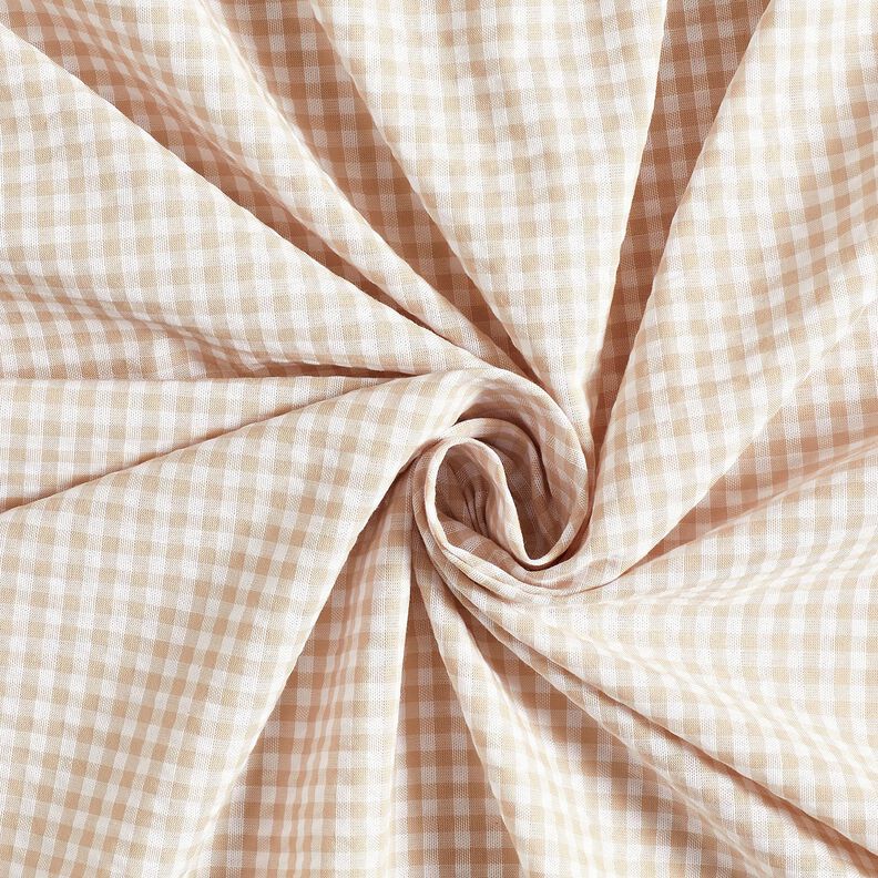 <h2>Seersucker w drobną kratkę, beżowy &ndash; anemonowy/biały &ndash; z charakterystyczną strukturą seersucker,  image number 3