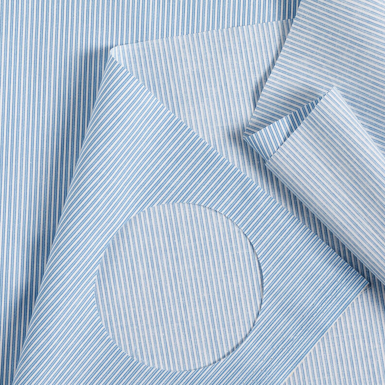 Tkanina koszulowa strecz w paseczki – biel/jasnoniebieski,  image number 6