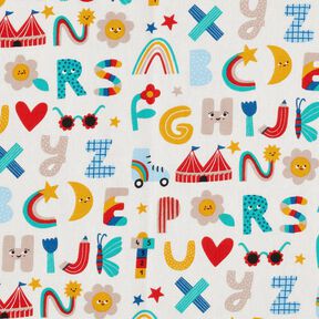 Kreton wesoły alfabet – mleczna biel, 