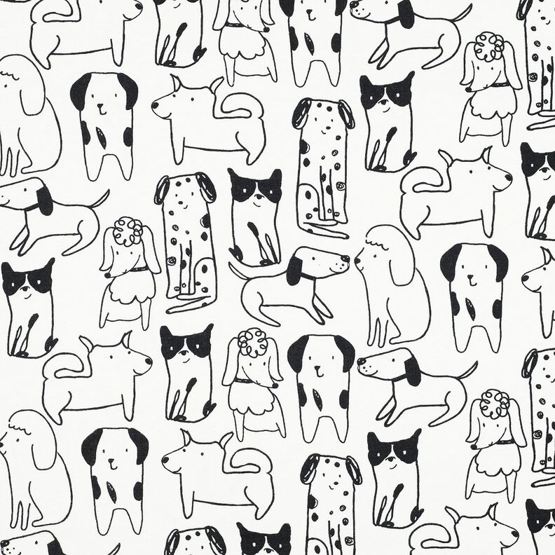 Flanela bawełniana psy | Poppy Fabrics – biel/czerń, image number 1
