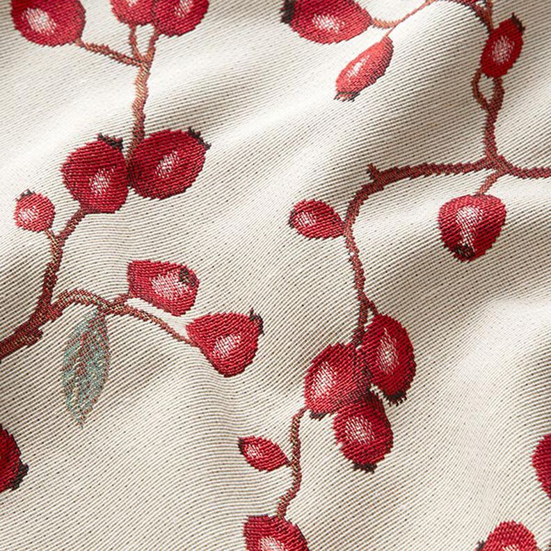 Tkanin dekoracyjna Gobelin dzikie róże – jasnobeżowy/czerwień,  image number 2