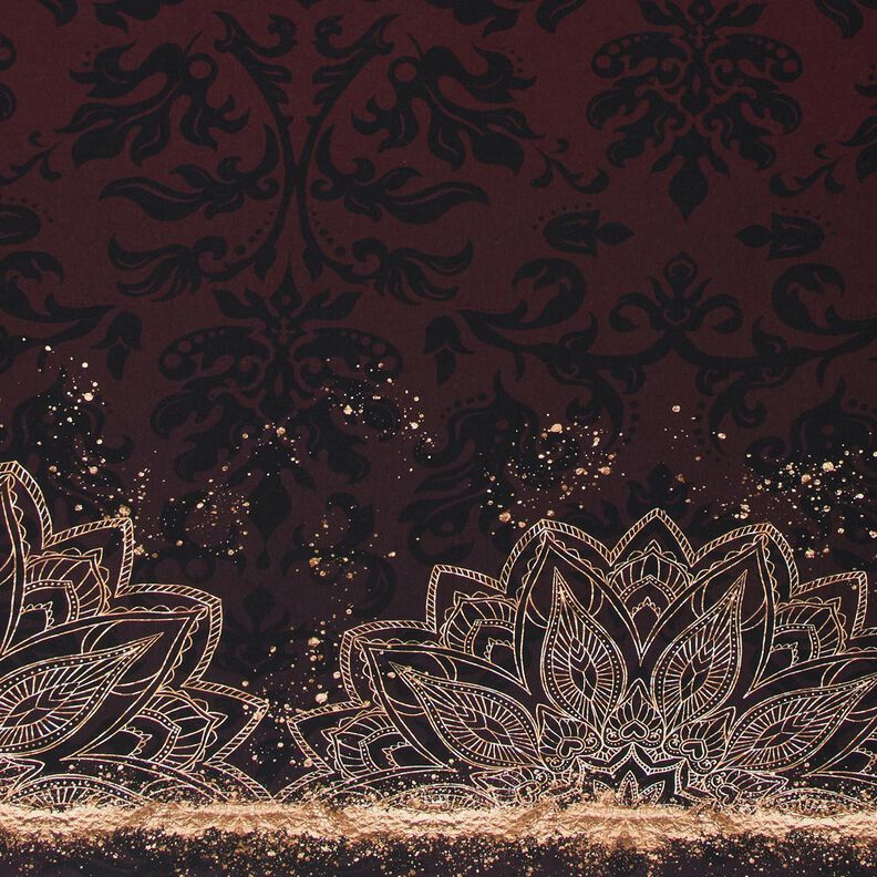 Dżersej bawełnianyTkanina z bordiurą mandala ze złotymi plamkami | Glitzerpüppi – czarny brąz/złoto, image number 1