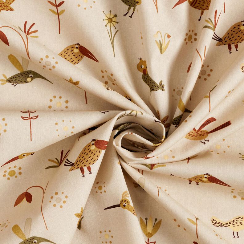 Popelina bawełniana ptaki na łące – naturalny,  image number 3