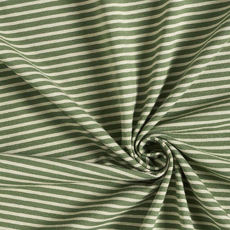 Dżersej bawełniany w wąskie paski – zieleń trzcinowa/pinia,  image number 3