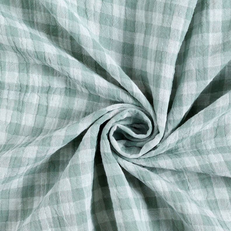 Muślin / Tkanina double crinkle kratka Vichy z barwionej przędzy – zieleń trzcinowa/biel,  image number 5