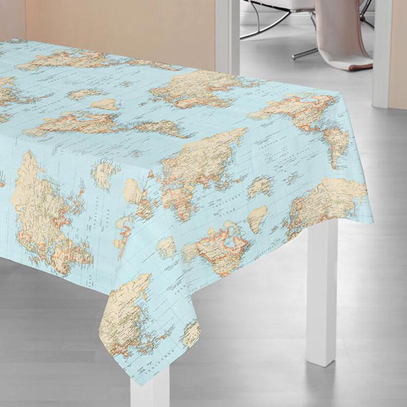 Tkanina dekoracyjna Otomana Mapa świata – błękit,  image number 5