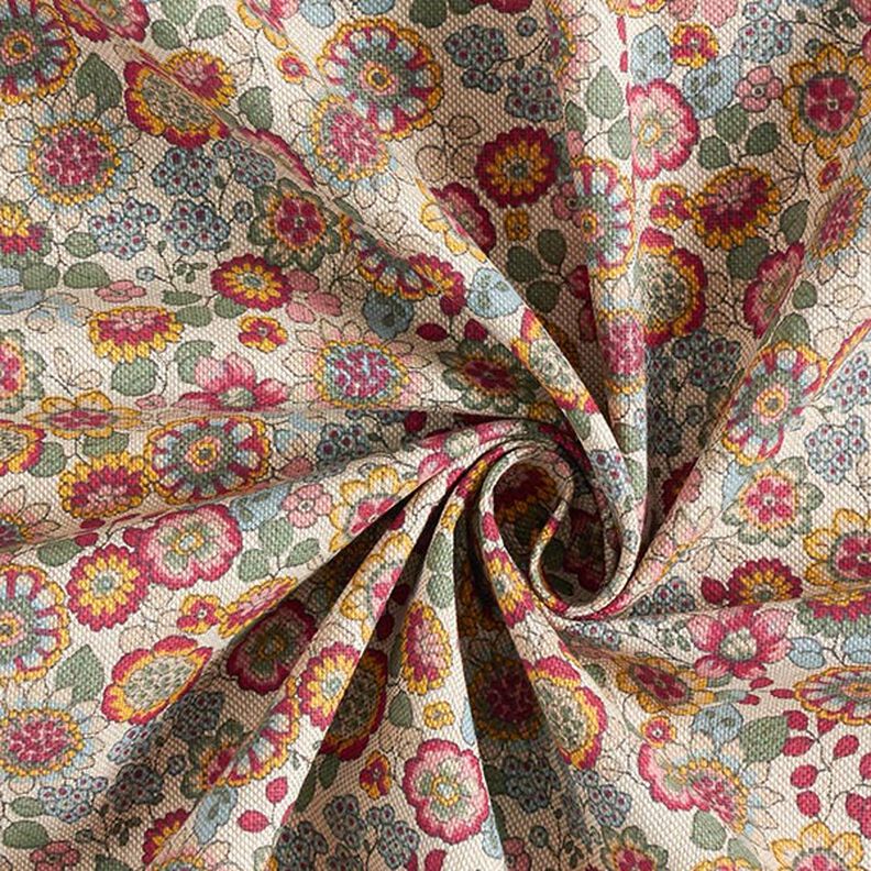Tkanin dekoracyjna Half panama Duże kwiaty   – naturalny/pink,  image number 3