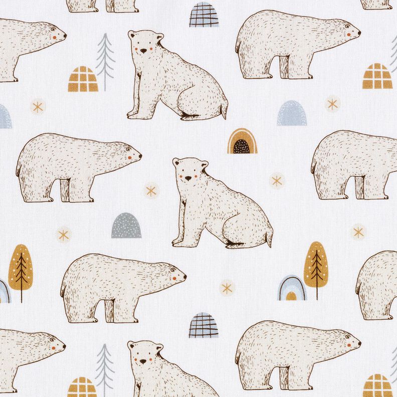 Popelina bawełniana niedźwiedzie polarne nadruk cyfrowy – biel,  image number 1
