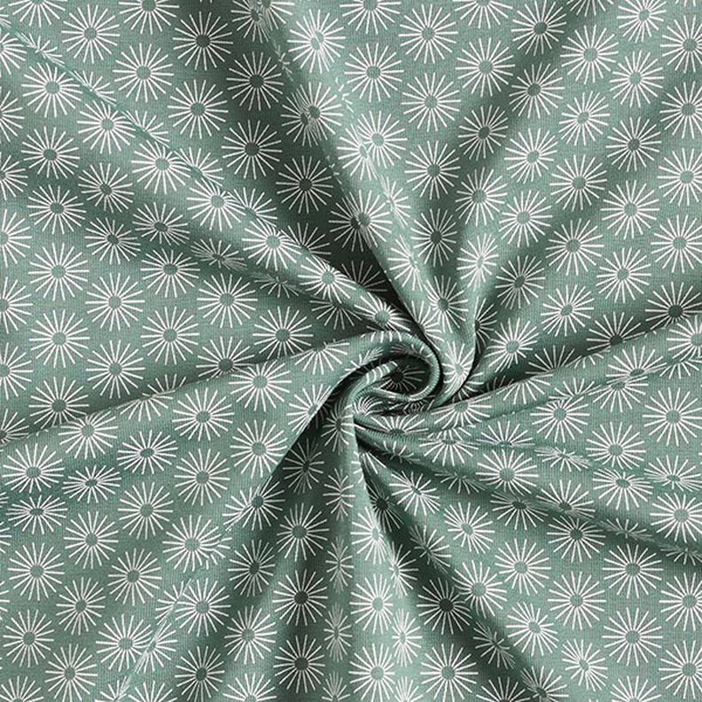 Dżersej bawełniany w 
błyszczące kwiaty – zieleń trzcinowa,  image number 3