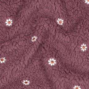 Puszysty plusz haftowane kwiatuszki | Poppy Fabrics – ciemny brudny róż, 