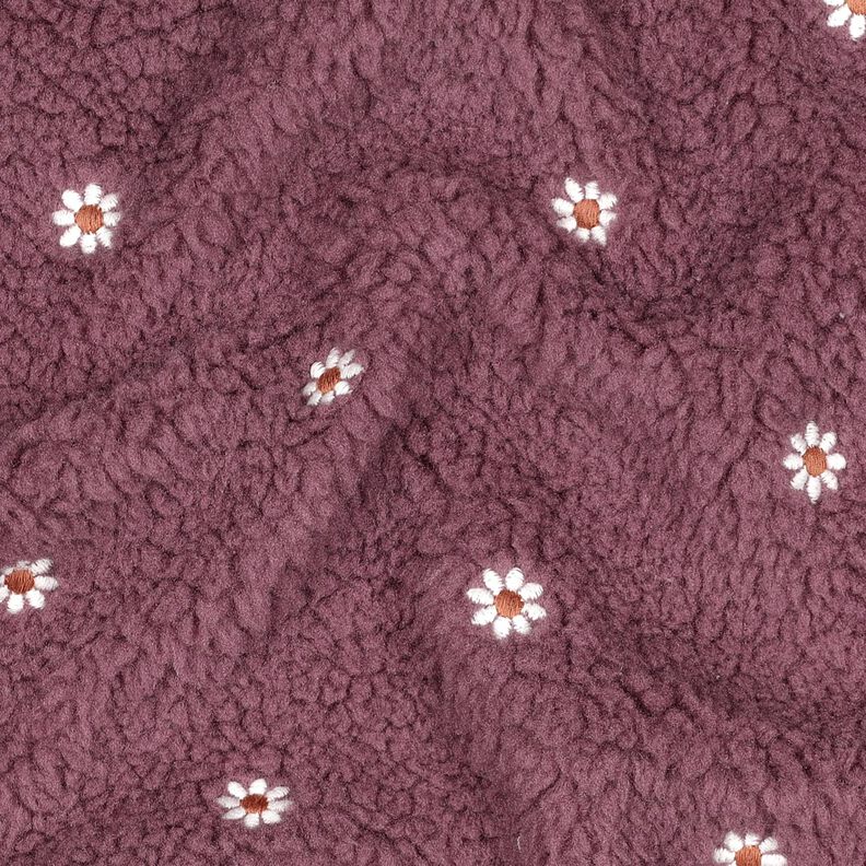 Puszysty plusz haftowane kwiatuszki | Poppy Fabrics – ciemny brudny róż,  image number 2