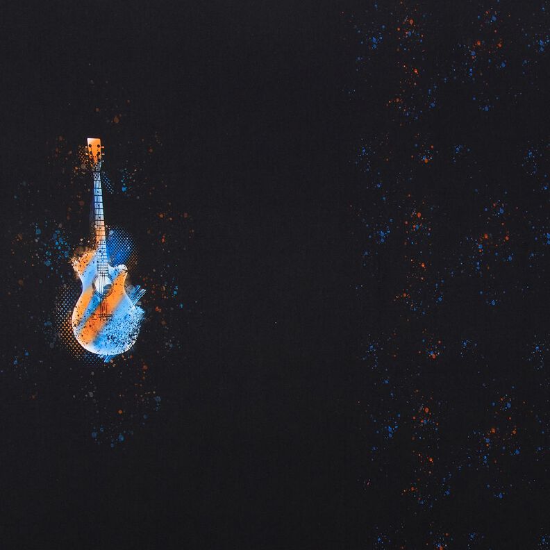 Dżersej bawełniany Panel gitara | Glitzerpüppi – czerń/pomarańcza,  image number 1