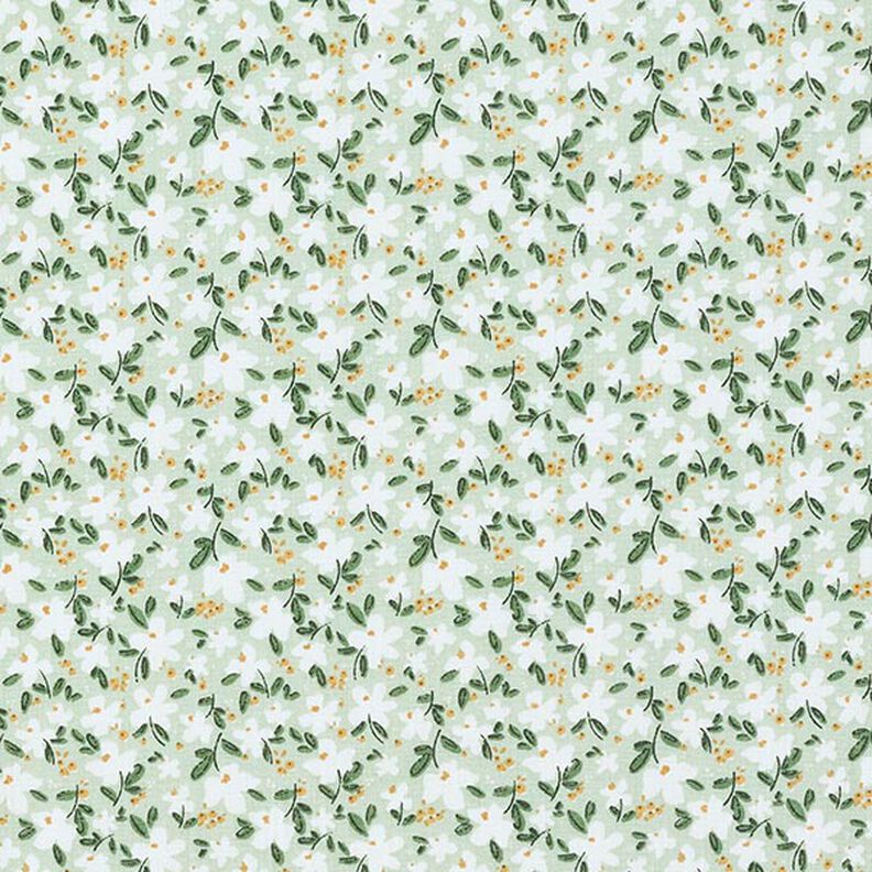Popelina z bawełny organicznej delikatne kwiaty – jasny miętowy,  image number 1