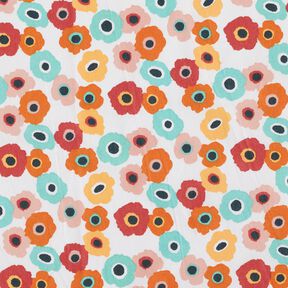 Bawełna powlekana kwiaty retro – biel/czerwień karminowa, 