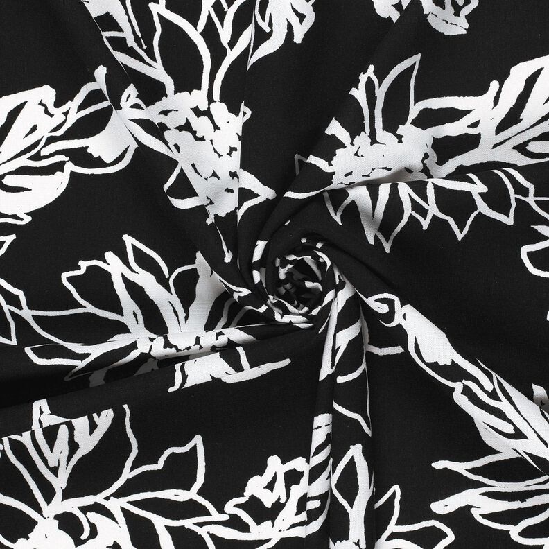 Mieszanka wiskozy i lnu abstrakcyjne słoneczniki &ndash; czerń/biel | Resztka 60cm,  image number 3