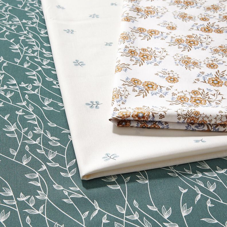 Popelina bawełniana subtelne bukiety – biel/jasny brąz,  image number 5