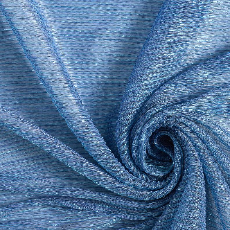 Prześwitująca tkanina plisowana w błyszczące paski – błękit,  image number 3